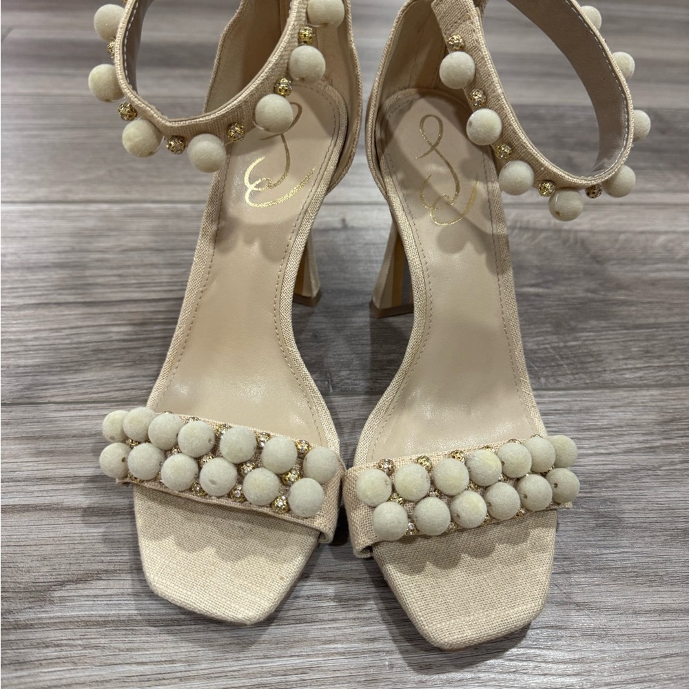 Sam Edelman Cream Pom-Pom Heels